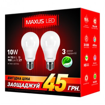 Светодиодная лампа Maxus 2-LED-145-01 A60 10W 3000K 220V E27 AP